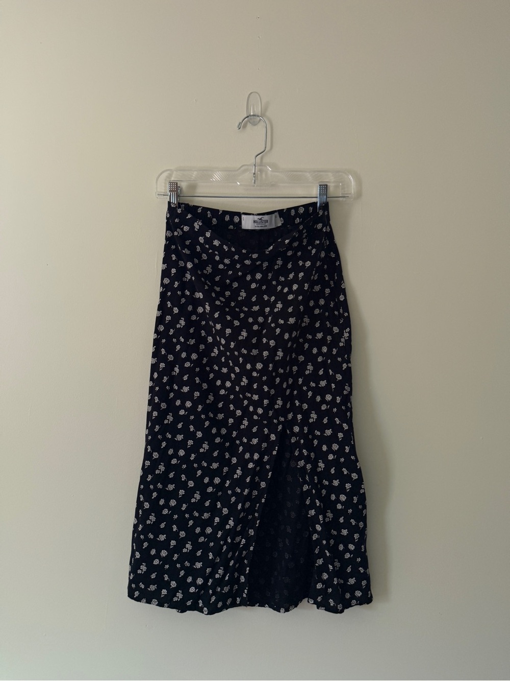 Hollister High Waist Black Floral Midi Skirt with Slit
